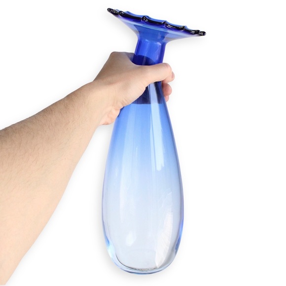 Vintage La Murrina Murano Glass Vase Blue Gradient Large Flower Shape 14” Tall - Picture 4 of 4